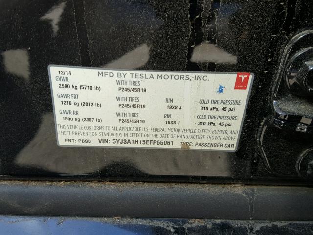 5YJSA1H15EFP65061 - 2014 TESLA MODEL S BLACK photo 10