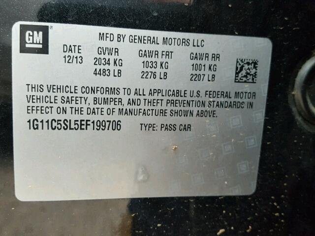 1G11C5SL5EF199706 - 2014 CHEVROLET MALIBU 1LT 黑色 照片 10