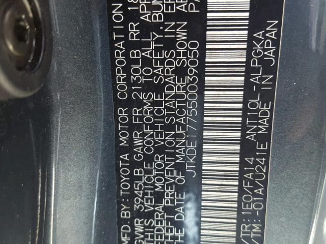 JTKDE177550039050 - 2005 TOYOTA SCION TC 灰色 照片 10