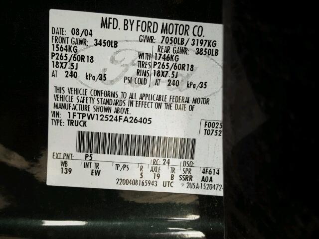 1FTPW12524FA26405 - 2004 FORD F150 SUPER GREEN photo 10