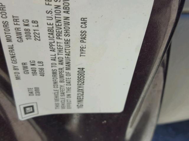 1G1NE52JXY6285804 - 2000 CHEVROLET MALIBU LS MAROON photo 10