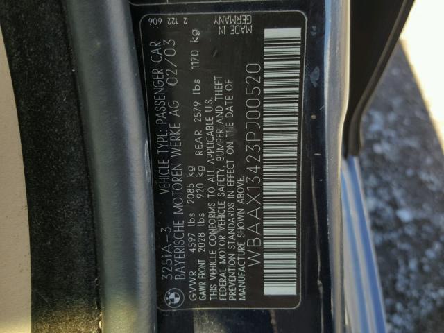 WBAAX13423PJ00520 - 2003 BMW 325 IT BLUE photo 10