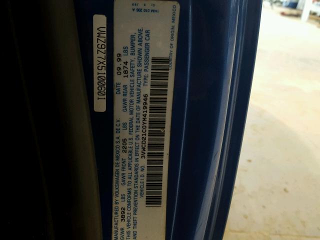 3VWCD21C0YM419946 - 2000 VOLKSWAGEN NEW BEETLE 蓝色 照片 10