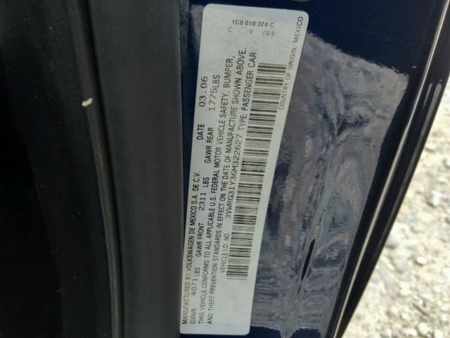 3VWRG31Y36M322627 - 2006 VOLKSWAGEN NEW BEETLE ლურჯი ფოტო 10