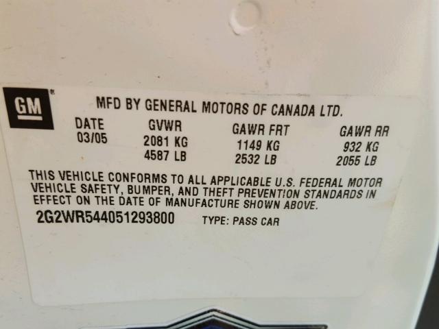 2G2WR544051293800 - 2005 PONTIAC GRAND PRIX WHITE photo 10