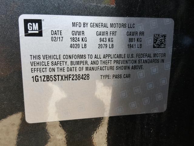 1G1ZB5STXHF238428 - 2017 CHEVROLET MALIBU LS ნაცრისფერი ფოტო 10