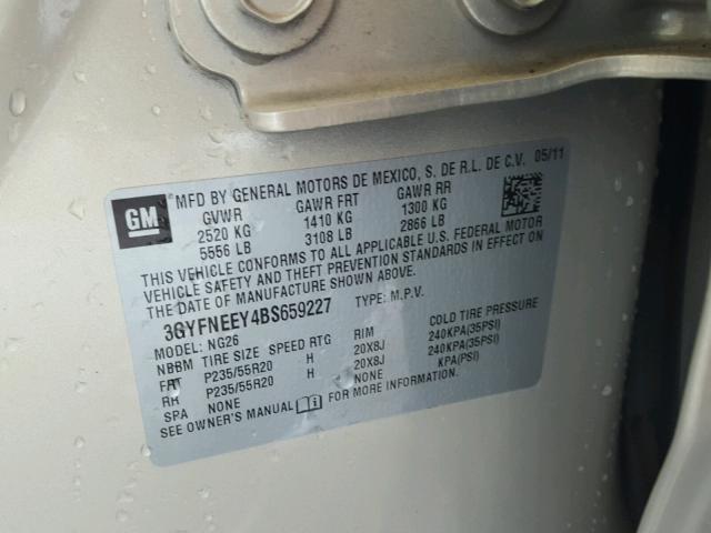 3GYFNEEY4BS659227 - 2011 CADILLAC SRX PERFOR 棕色 照片 10