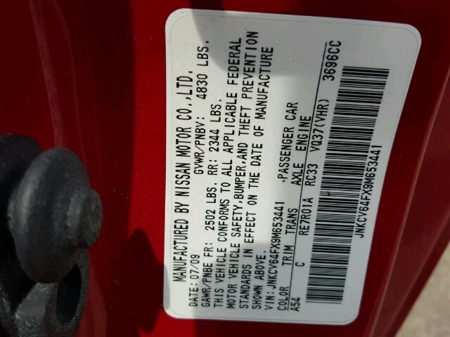 JNKCV64FX9M653441 - 2009 INFINITI G37 RED photo 10