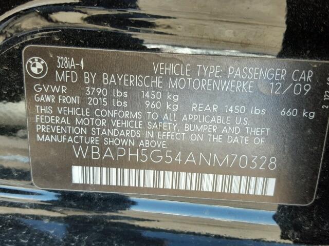 WBAPH5G54ANM70328 - 2010 BMW 328 BLACK photo 10