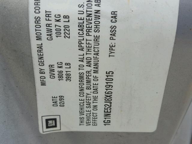 1G1NE52J8X6191015 - 1999 CHEVROLET MALIBU LS SILVER photo 10