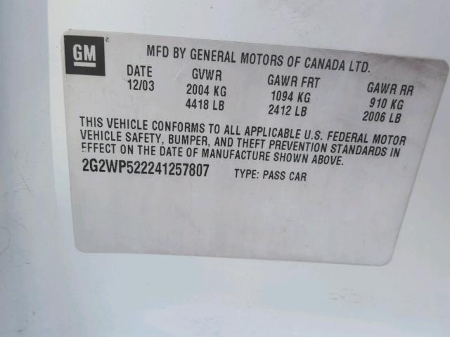 2G2WP522241257807 - 2004 PONTIAC GRAND PRIX თეთრი ფოტო 10