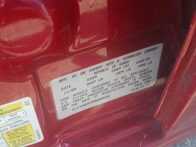 KL1TD6DE3AB058532 - 2010 CHEVROLET AVEO LS RED photo 10