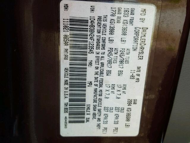 1D4HB38N24F123545 - 2004 DODGE DURANGO ST MAROON photo 10