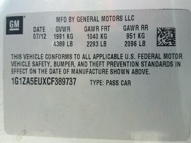 1G1ZA5EUXCF389737 - 2012 CHEVROLET MALIBU LS 银色 照片 10