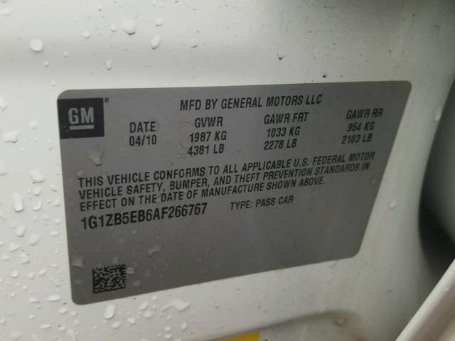 1G1ZB5EB6AF266767 - 2010 CHEVROLET MALIBU LS თეთრი ფოტო 10