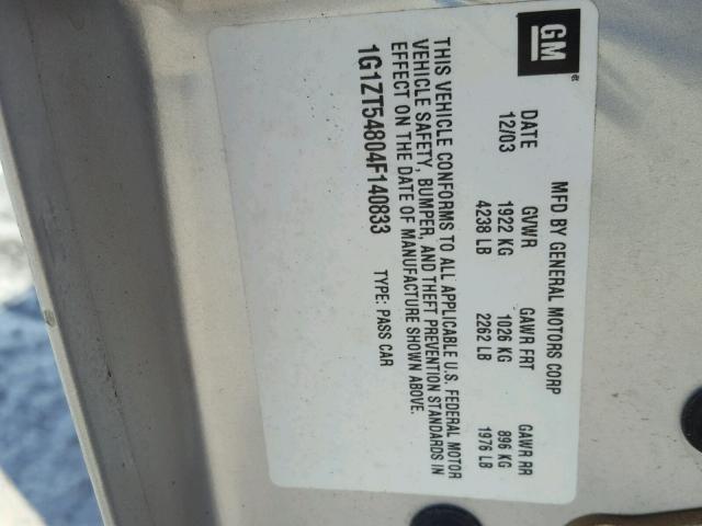 1G1ZT54804F140833 - 2004 CHEVROLET MALIBU LS 银色 照片 10