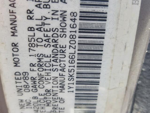 1Y1SK5166LZ081648 - 1990 GEO PRIZM BASE 灰色 照片 10