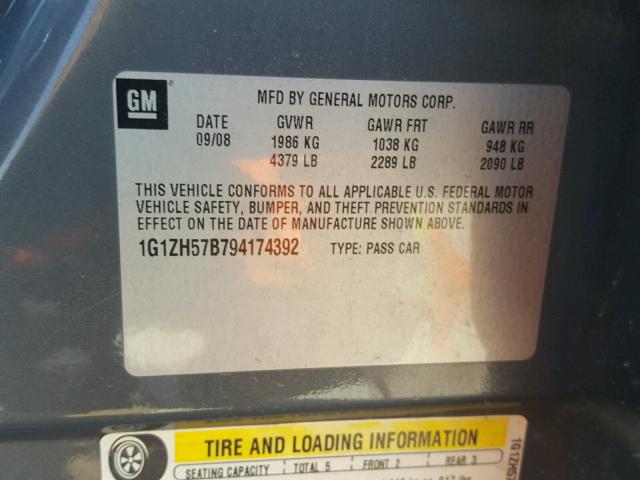 1G1ZH57B794174392 - 2009 CHEVROLET MALIBU 1LT 绿色 照片 10