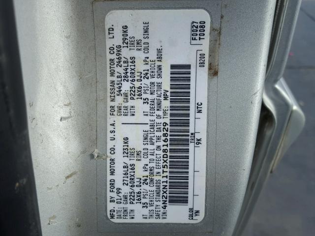 4N2XN11T5XD816829 - 1999 NISSAN QUEST SE SILVER photo 10