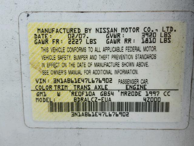 3N1AB61E47L676902 - 2007 NISSAN SENTRA 2.0 WHITE photo 10