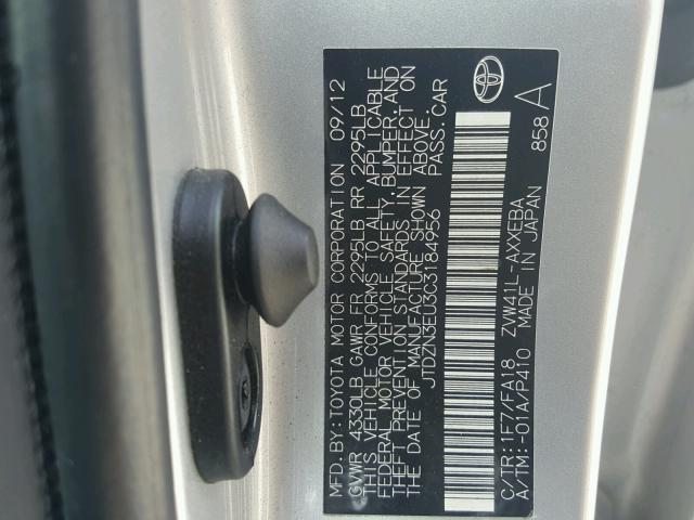 JTDZN3EU3C3184956 - 2012 TOYOTA PRIUS V SILVER photo 10