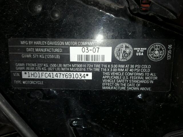 1HD1FC4147Y691034 - 2007 HARLEY-DAVIDSON FLHTCUI Қара фото 10