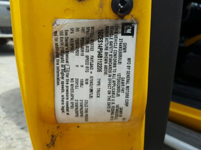 1GCES14P94B112206 - 2004 CHEVROLET SSR 黄色 照片 10