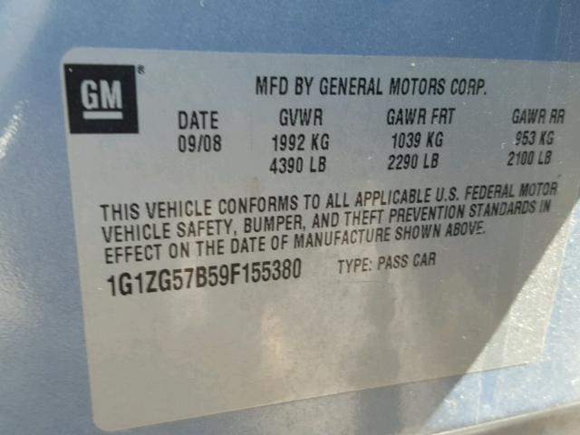 1G1ZG57B59F155380 - 2009 CHEVROLET MALIBU LS 蓝色 照片 10