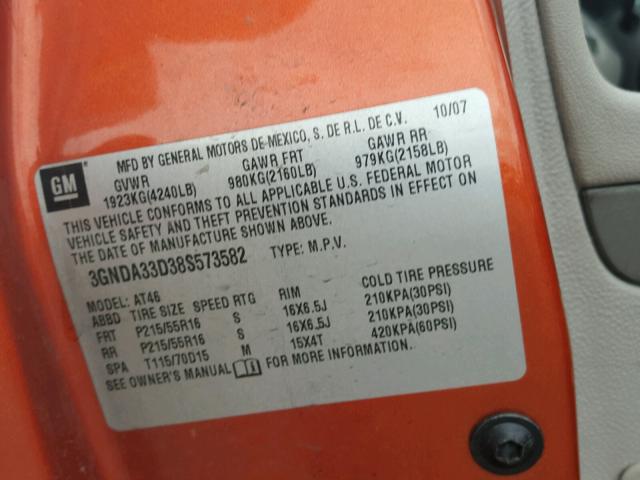 3GNDA33D38S573582 - 2008 CHEVROLET HHR LS ORANGE photo 10