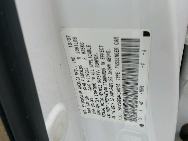 1HGCP26828A030285 - 2008 HONDA ACCORD EXL WHITE photo 10