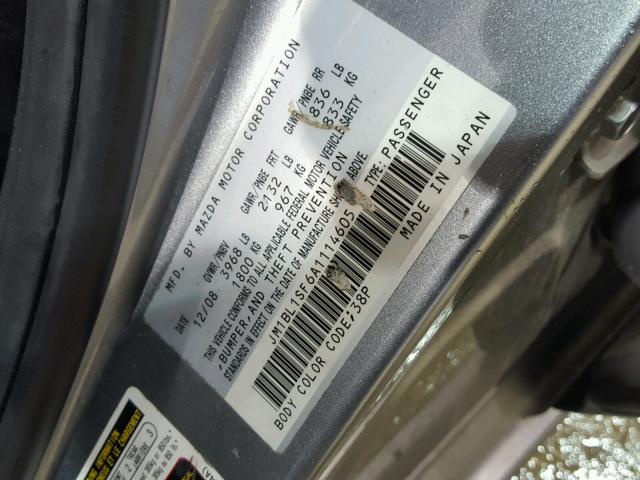 JM1BL1SF6A1114605 - 2010 MAZDA 3 I GRAY photo 10