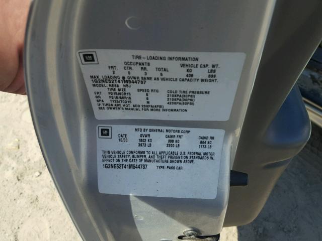 1G2NE52T41M544737 - 2001 PONTIAC GRAND AM S Gümüş foto 10