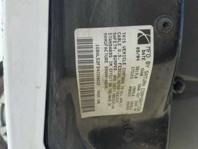 1G8AL52F34Z230623 - 2004 SATURN ION LEVEL WHITE photo 10