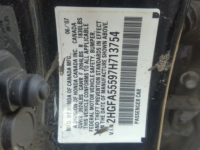 2HGFA55597H713754 - 2007 HONDA CIVIC SI BLACK photo 10