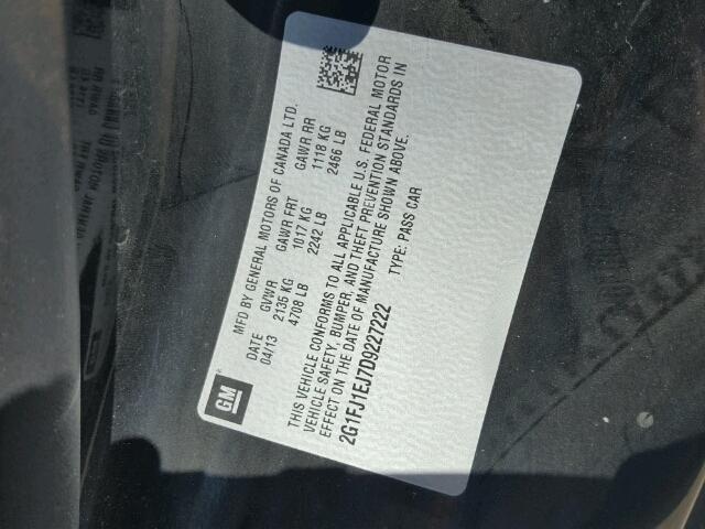 2G1FJ1EJ7D9227222 - 2013 CHEVROLET CAMARO SS Negro foto 10