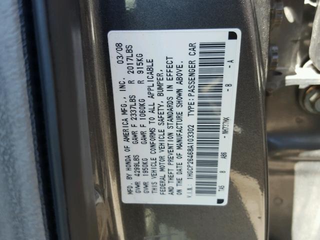 1HGCP26468A103302 - 2008 HONDA ACCORD LXP GRAY photo 10