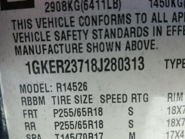 1GKER23718J280313 - 2008 GMC ACADIA SLT CHARCOAL photo 10