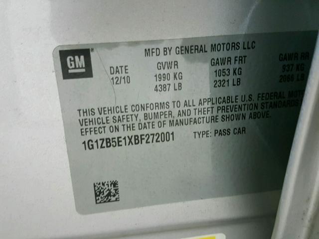 1G1ZB5E1XBF272001 - 2011 CHEVROLET MALIBU LS SILVER photo 10