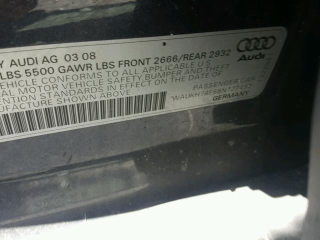 WAUKH74F58N127492 - 2008 AUDI A6 AVANT Q GRAY photo 10