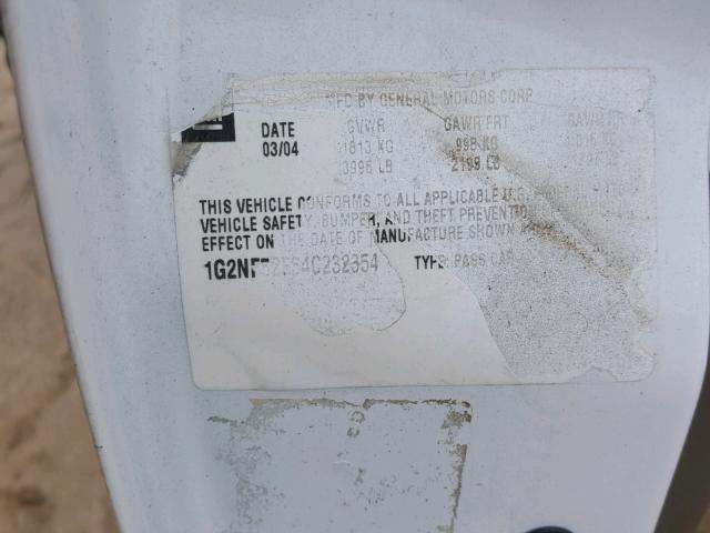 1G2NF52E54C232354 - 2004 PONTIAC GRAND AM S WHITE photo 10