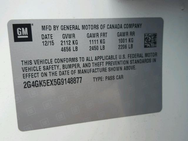 2G4GK5EX5G9148877 - 2016 BUICK REGAL WHITE photo 10
