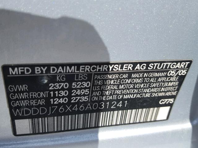 WDDDJ76X46A031241 - 2006 MERCEDES-BENZ CLS 55 AMG SILVER photo 10