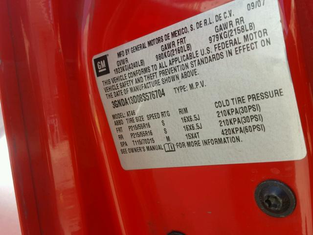 3GNDA13D08S576704 - 2008 CHEVROLET HHR LS წითელი ფოტო 10