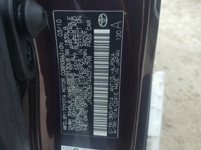 JTKDE3B74A0316798 - 2010 TOYOTA SCION TC 紫色 照片 10