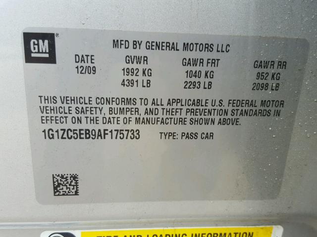 1G1ZC5EB9AF175733 - 2010 CHEVROLET MALIBU 1LT 银色 照片 10