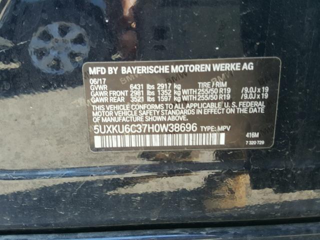 5UXKU6C37H0W38696 - 2017 BMW X6 XDRIVE5 BLUE photo 10