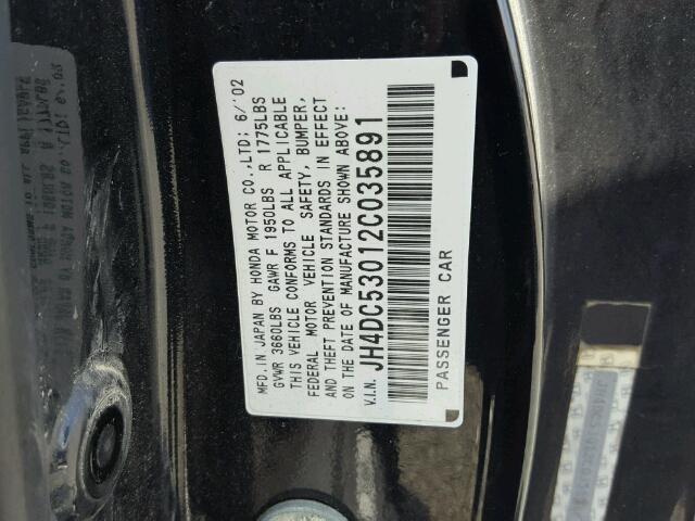 JH4DC53012C035891 - 2002 ACURA RSX TYPE-S BLACK photo 10