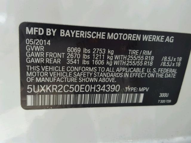5UXKR2C50E0H34390 - 2014 BMW X5 SDRIVE3 WHITE photo 10