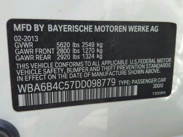 WBA6B4C57DD098779 - 2013 BMW 650 XI WHITE photo 10