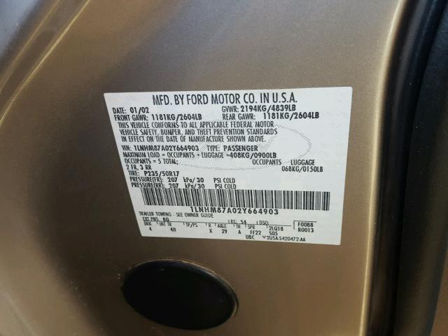 1LNHM87A02Y664903 - 2002 LINCOLN LS GOLD photo 10